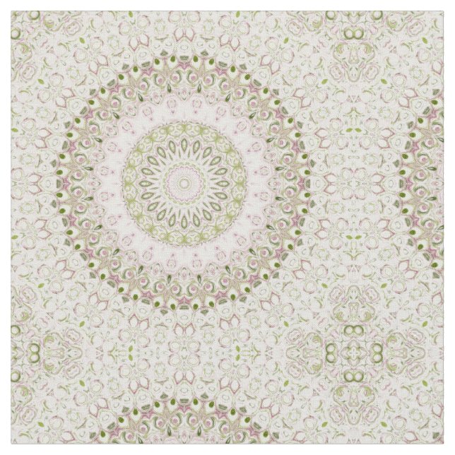 Rosa och grönt blomsterformat mandalamönsterdesign tyg (Närbild)