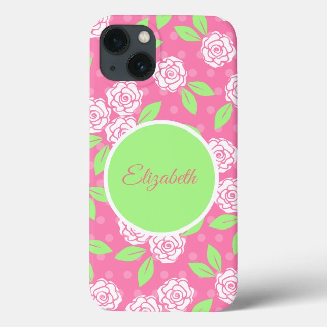 Rosa och grönt blomstermonogram  (Baksida)