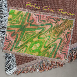 Rosa och Grönt Boho Chic Abstrakt Filt