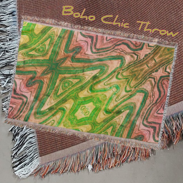 Rosa och Grönt Boho Chic Abstrakt Filt (Skapare uppladdad)