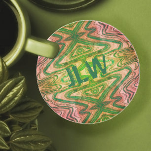 Rosa och Grönt Boho Sandstone med Initialer Underlägg