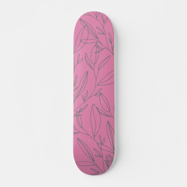 Rosa och Grönt Botaniskt Mini Skateboard Bräda 18,5 Cm (Framsida)