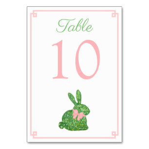 Rosa och Grönt Boxwood Bunny Vår Baby Shower Bordsnummer