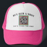 Rosa och Grönt Bride Bachelorette Party QR-betalni Keps<br><div class="desc">Ett mycket säkrare sätt att låta främlingar, vänner eller familj köpa en brud att dricka på sin bachelorette night, den här söta truckerkepsen innehåller redigerbar text och en skannerbar QR-kod som har skapats med ett alternativ för betalning av anpassningsbar. En diskett ram av rosa och grönt är en öga-fångst och...</div>