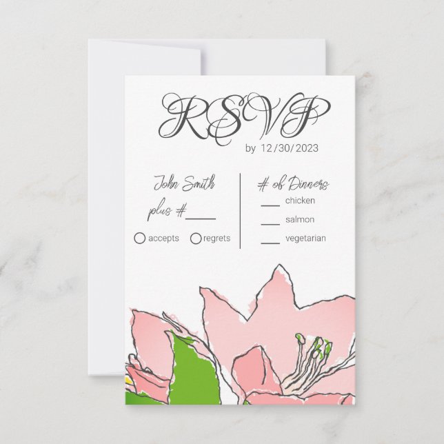 Rosa och Grönt Bröllop Blommigt OSA Kort (Framsida)