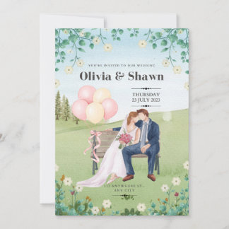Rosa och Grönt Bröllopsinbjudan för vattenfärg Inbjudningar