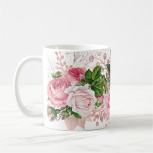 Rosa och Grönt Bukett med rosor Kaffemugg