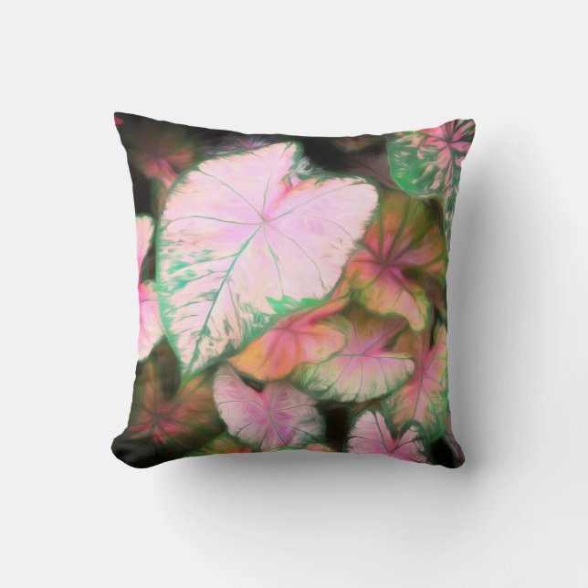 rosa och grönt Caladium löv Kudde (Framsida)