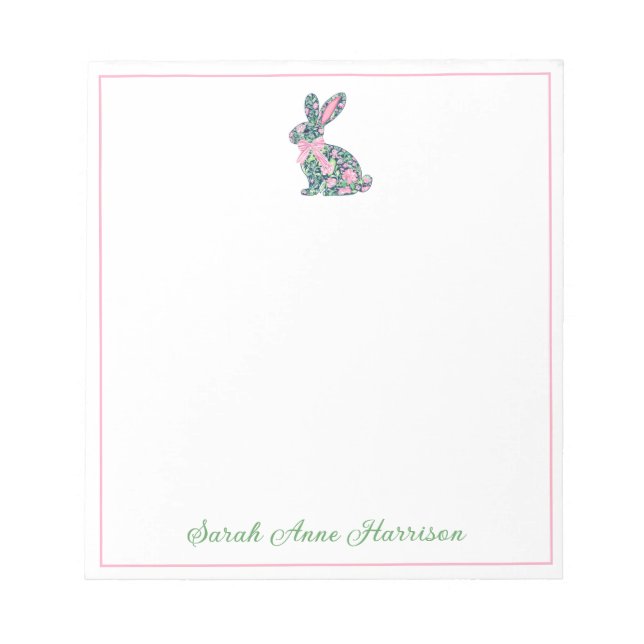 Rosa och Grönt Chinoiserie Bunny med bin Anteckningsblock (Framsida)