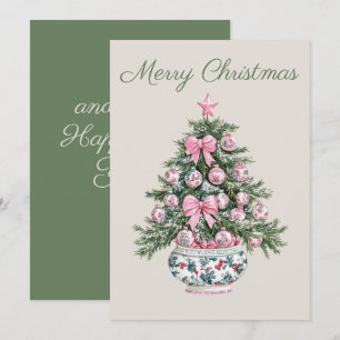 Rosa och Grönt Chinoiserie Julgran Julkort
