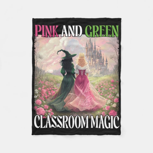 Rosa och Grönt Clroom Magic Witch Halloween Teache Fleecefilt (Framsidan)