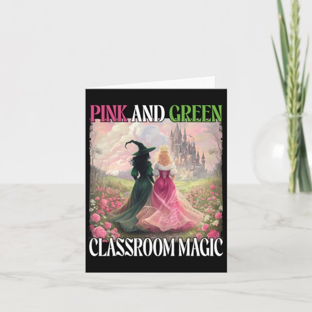 Rosa och Grönt Clroom Magic Witch Halloween Teache Kort (Framsida)