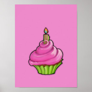 Rosa och Grönt Cupkakaorosa Poster