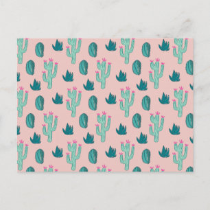 Rosa och Grönt Cute Cactus Mönster Vykort