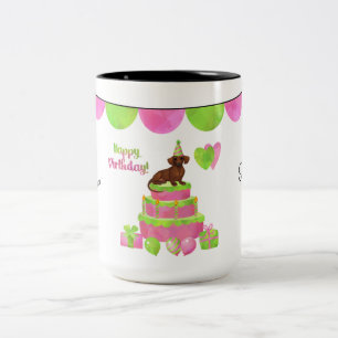 Rosa och Grönt Dachshund Birthday Mugg