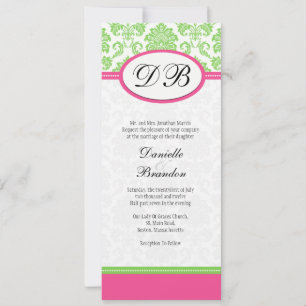 Rosa och Grönt Damask Monogram bröllopsinbjudan Inbjudningar