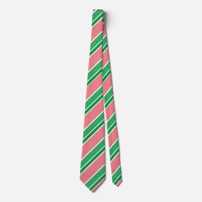 Rosa och Grönt Diagonal Candy Rand Stripe Slips (Framsida)