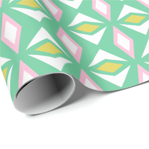 Rosa och Grönt Diamond Sommar Wrapping Papper Presentpapper