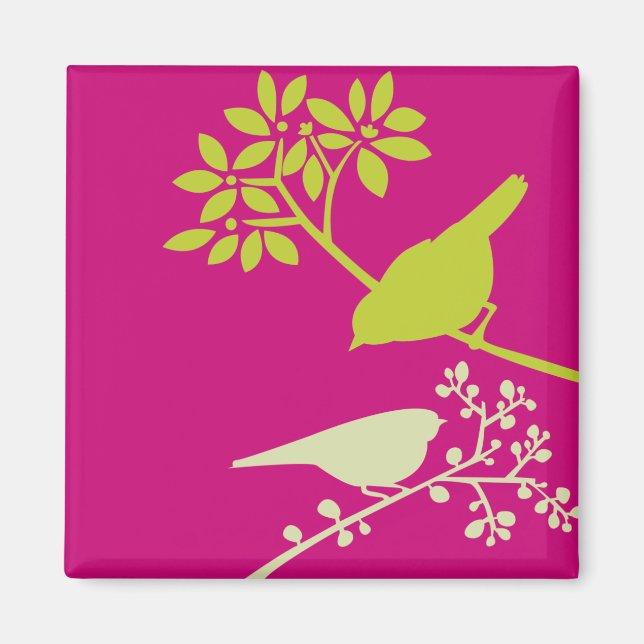 Rosa och Grönt Fåglar Magnet (Framsidan)