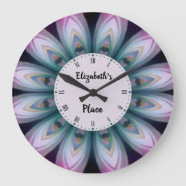 Rosa och Grönt Flower Mandala Stor Klocka