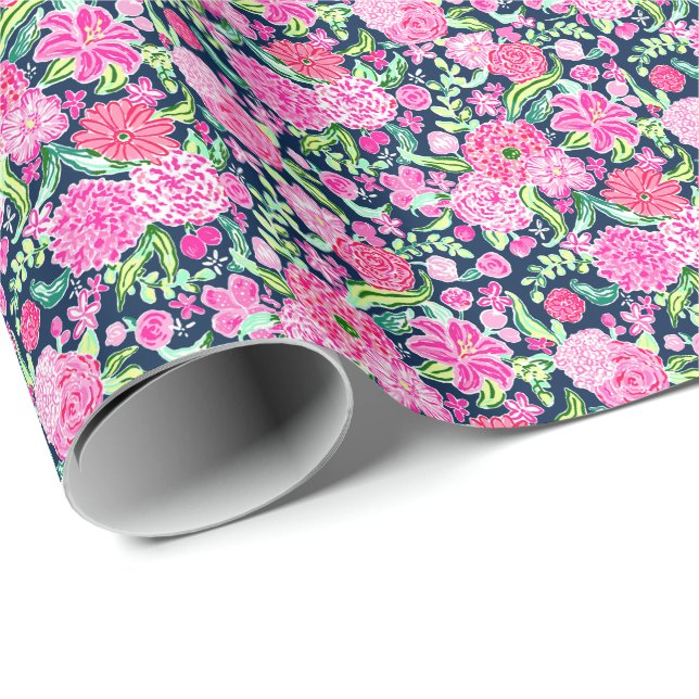 Rosa och Grönt för utskrift av Preppy Handflatan B Presentpapper (Rullad Hörn)