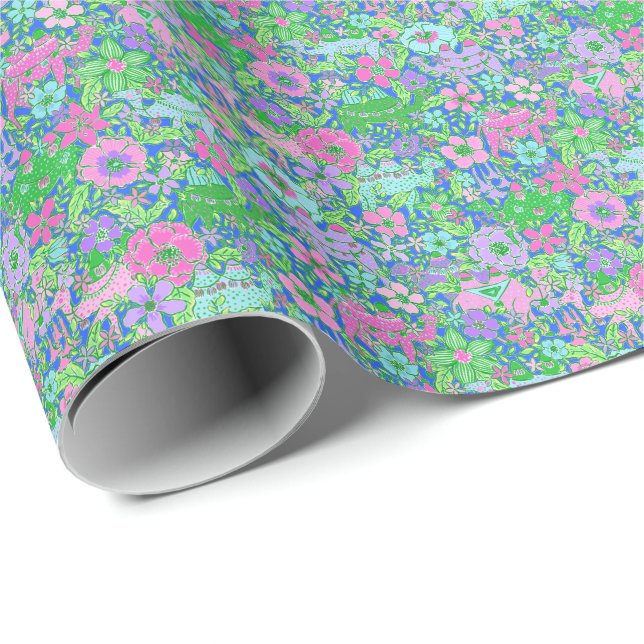 Rosa och Grönt för utskrift av Preppy Handflatan-p Presentpapper (Rullad Hörn)