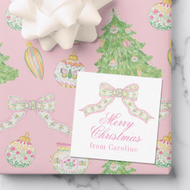 Rosa och Grönt för vattenfärgen Butterfly Bow-jul Anteckningskort