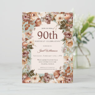 Rosa och Grönt Garden Blommigt Arch 90:e födelseda Inbjudningar