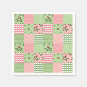 Rosa och Grönt Gingham Patchwork Papper Napkins Pappersservett