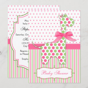 Rosa och Grönt Giraffe Baby Shower Inbjudningar
