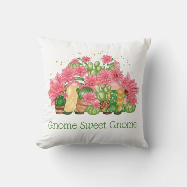 Rosa och Grönt Gnomes Gnome Sweet Gnome Kudde (Framsida)
