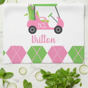 Rosa och Grönt Golf Monogram Köksduk Kökshandduk