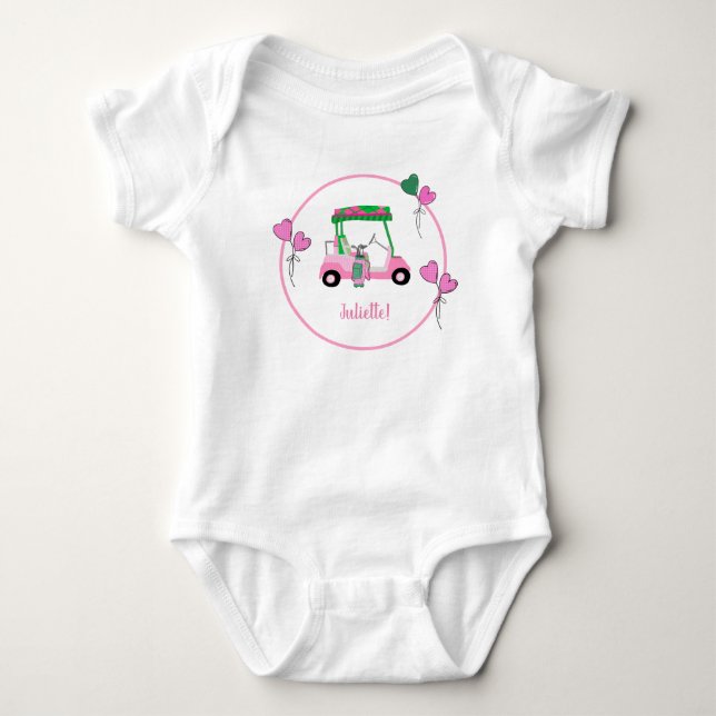 Rosa och Grönt Golf Theme Personlig Party T Shirt (Framsida)