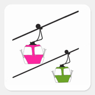 Rosa och grönt gondolas med skal fyrkantigt klistermärke