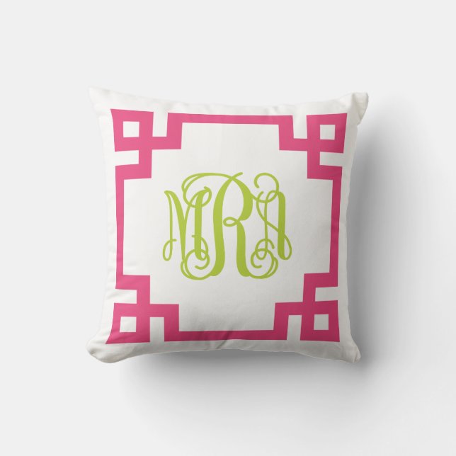 Rosa och Grönt grekiska Nyckel-skript, Monogram Kudde (Framsida)