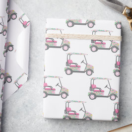 Rosa och Grönt Handflatan Beach Golf Cart Presentpapper