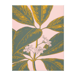 Rosa och Grönt Handflatan Frond Botaniska Teckning Canvastryck