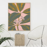 Rosa och Grönt Handflatan Frond Botaniska Teckning Poster<br><div class="desc">En vacker illustration av blommigten av en tropisk banan handflatan löv i grönt och gult på  rosa</div>