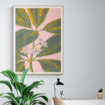 Rosa och Grönt Handflatan Frond Botaniska Teckning Poster<br><div class="desc">En vacker illustration av blommigten av en tropisk banan handflatan löv i grönt och gult på  rosa</div>