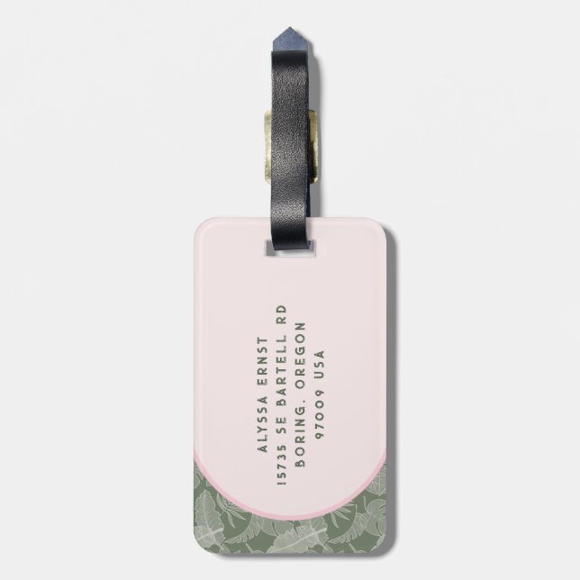 Rosa och grönt Handflatan Träd Travel Journal Bagagebricka (Baksidan Lodrät)