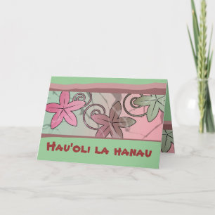 Rosa och Grönt Hawaiianska Grattis på födelsedagen Kort