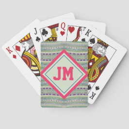 Rosa och Grönt Hearts Mönster och Ditt Initialer Casinokort