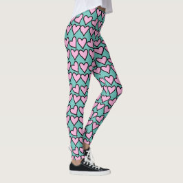 Rosa och Grönt Hjärta Leggings