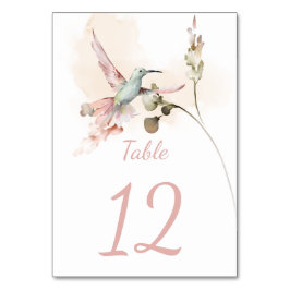 Rosa och Grönt Hummingbird Blommigt Vattenfärg Bordsnummer