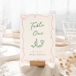 Rosa och Grönt i Hand plockade Bordsnummer<br><div class="desc">Denna förtjusande utformning har hand plockade inslag och en viskös text.</div>