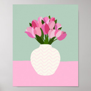 Rosa och Grönt i Tulip Arrangemang Blommigt Vas Poster
