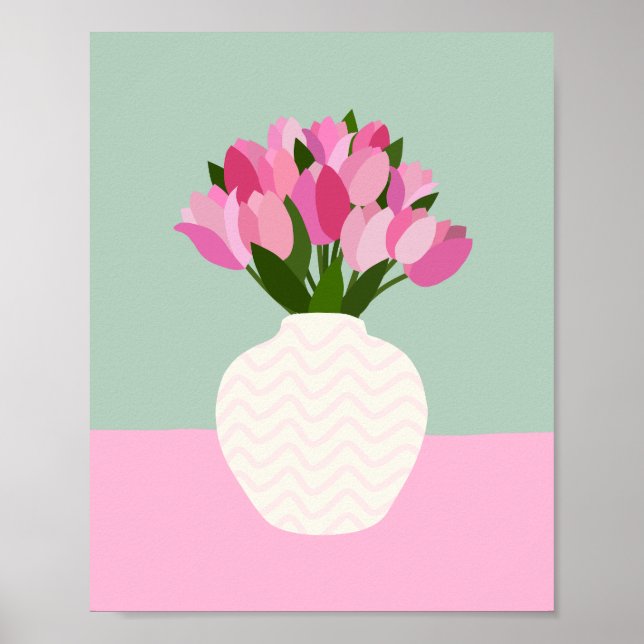 Rosa och Grönt i Tulip Arrangemang Blommigt Vas Poster (Framsidan)