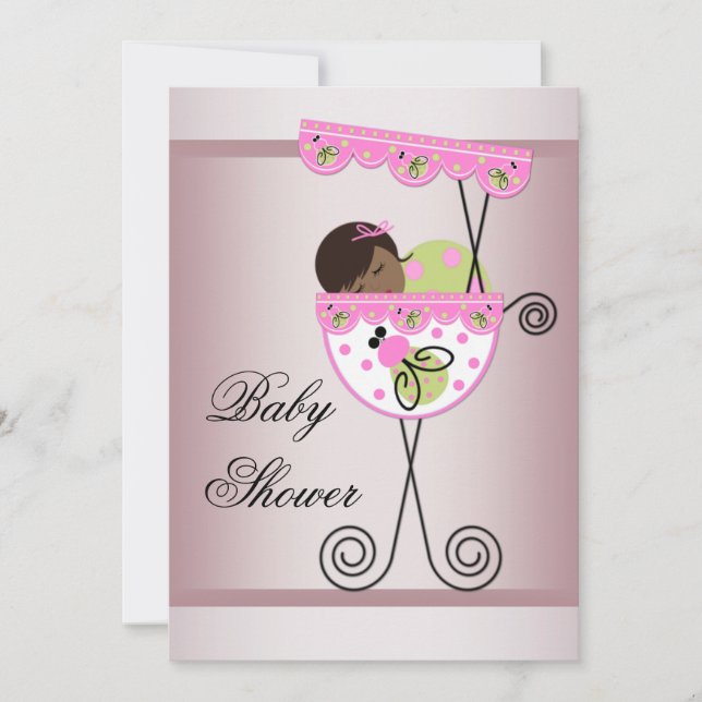 Rosa och Grönt Inbjudan till Etniska Flicka-duscha (Framsida)