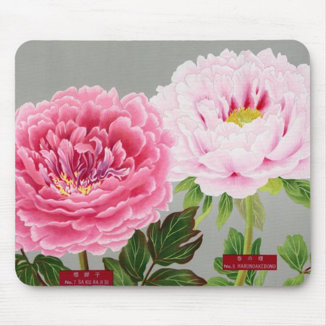 ROSA OCH GRÖNT JAPANESE FLOWERS Mousepad Musmatta (Framsidan)