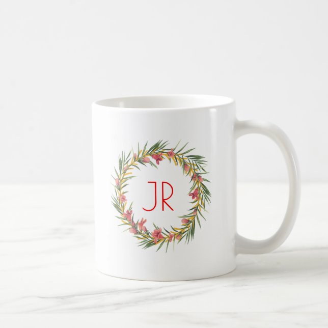 Rosa och Grönt Julfrö Monogram Kaffemugg (Höger)